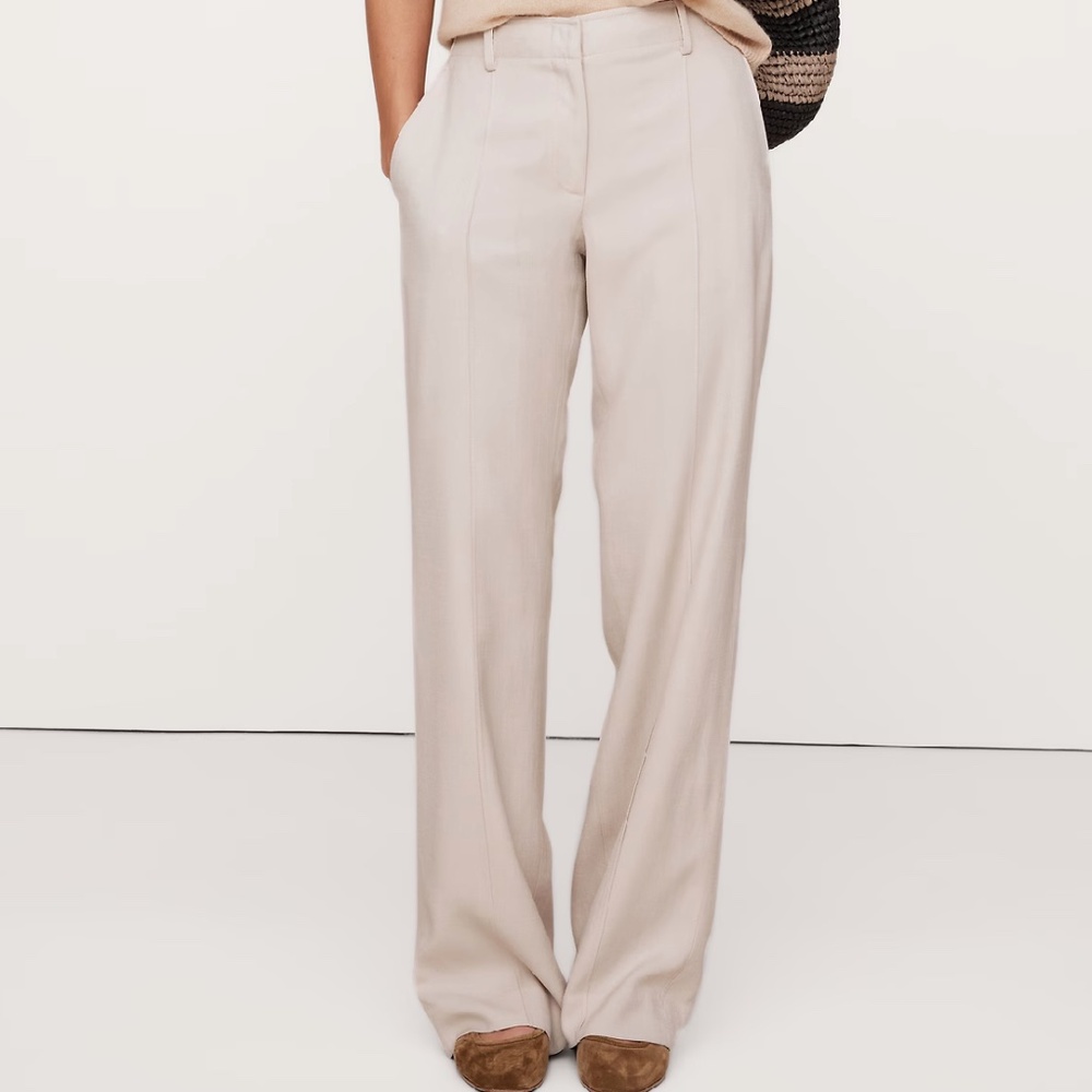 Banana Republic MID-RISE WIDE-LEG DRAPEY TWILL PANT Ivory | Size 10P
